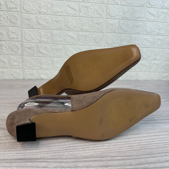 Torgeis Bernadette Slingback Heels WMNS 11 Taupe Cotton Pointed Toe Kitten Heels - Picture 6 of 10